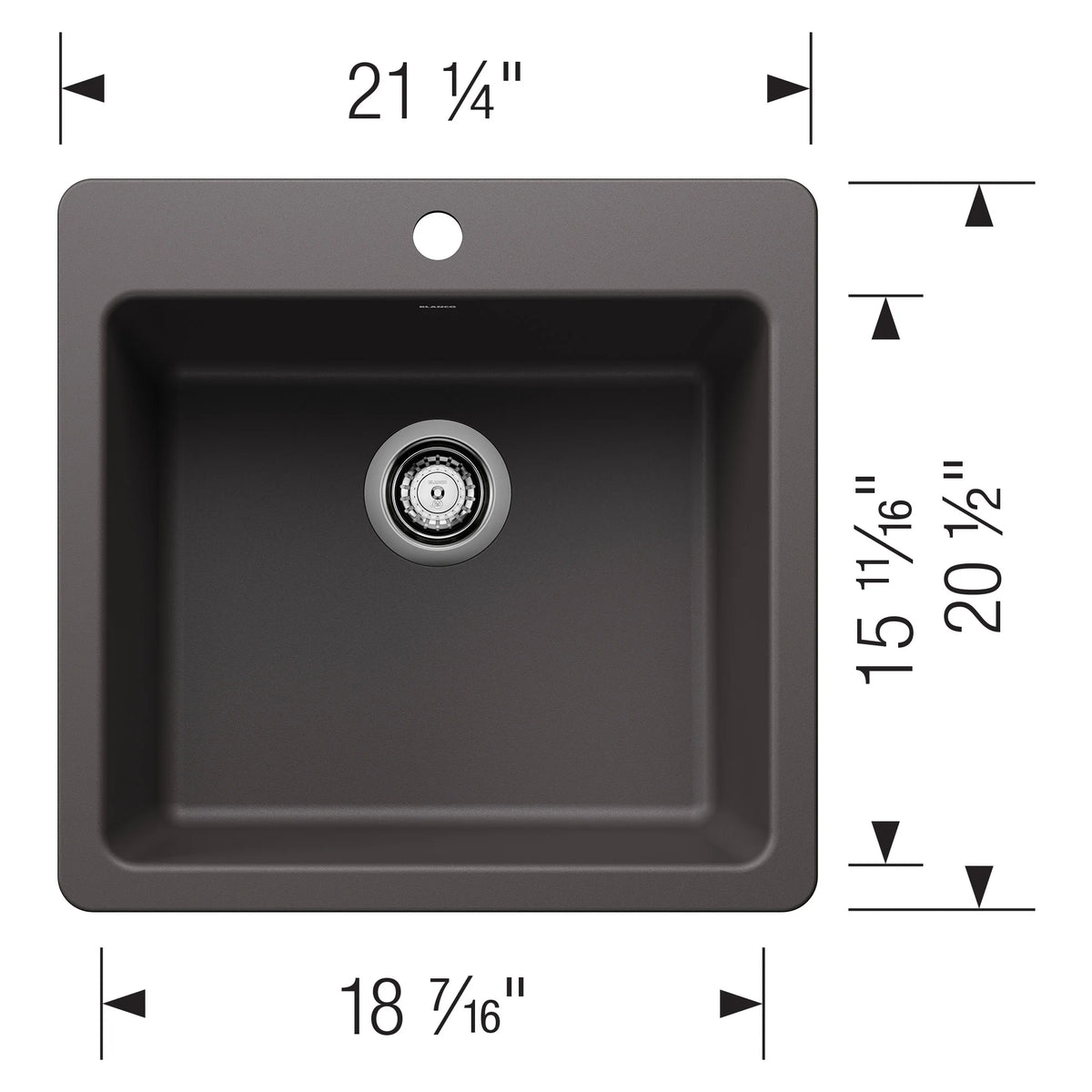 Blanco 443227 21 in. Liven Silgranti Single Bowl Dual Mount Kitchen Sink - Anthracite