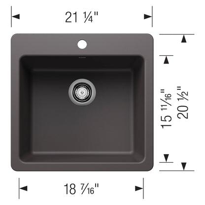 Blanco 443227 21 in. Liven Silgranti Single Bowl Dual Mount Kitchen Sink - Anthracite