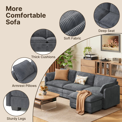 Lofka 110 Modular Sectional Sofa Bed with Double Layer Cushions and Movable Ottoman, Modern Comfy Cloud Couch for Living Room, DIY Combination, Green