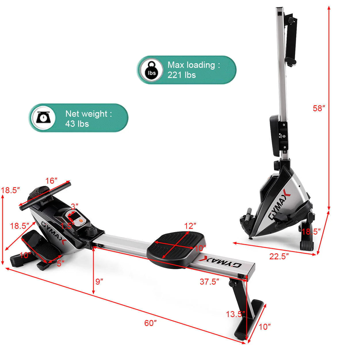 Gymax Folding Magnetic Rowing Machine Rower Exercise Cardio Adjustable Resistance