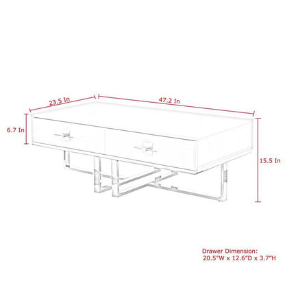 Posh Living Mano 2-Drawers Stainless Steel Base Coffee Table - Light Gray/Chrome