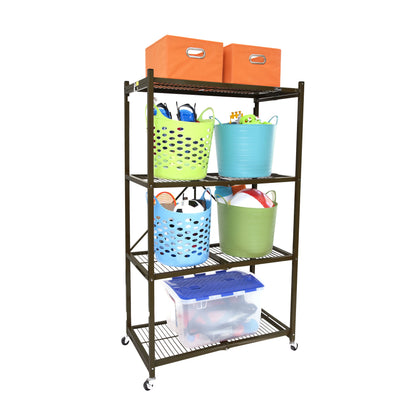 Origami 2-Pack R5 Series Heavy-Duty 4-Tier Foldable Steel Shelf, Pewter