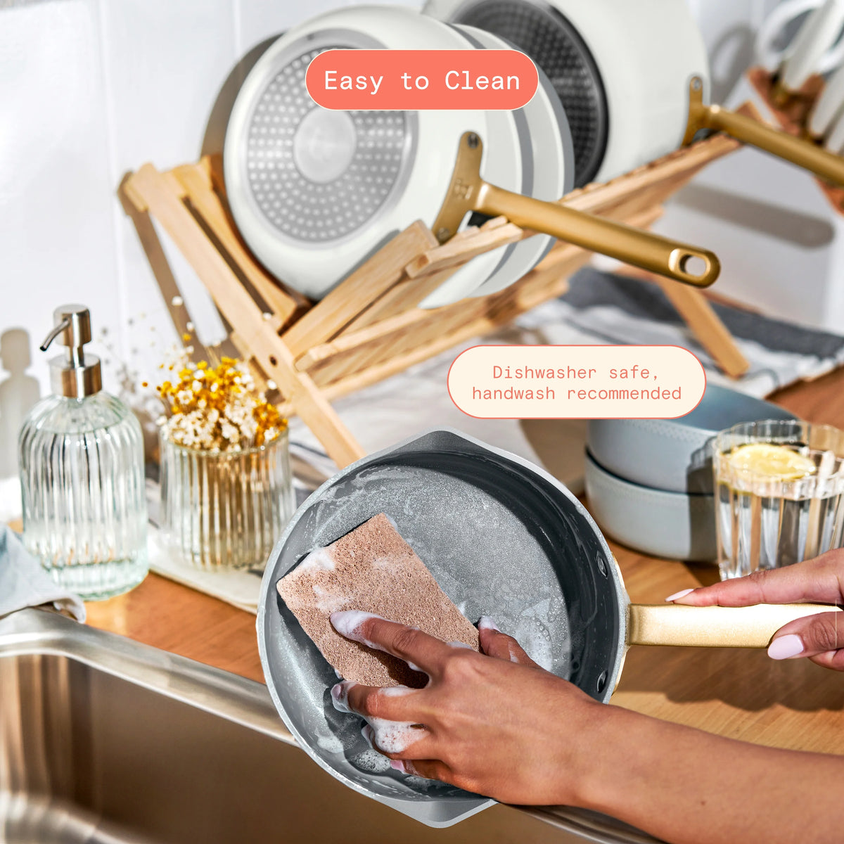 Beautiful 12pc Ceramic Non-Stick Cookware Set with Strainer Lids, White Icing by Drew Barrymore