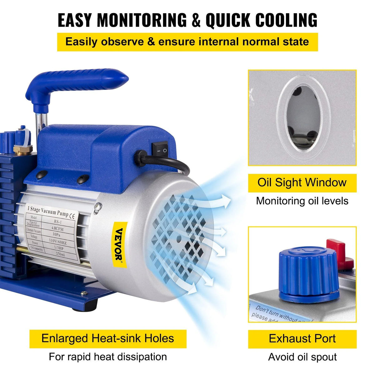Vacuum Pump 4.8CFM 1/3 HP Single Stage HVAC A/C Refrigeration Kit 5PA Ultimate Vacuum Manifold Gauge Set R410A R134A R22 HVAC AC, 4-Way Manifold Gauge and Hose for Air Conditioning Systems