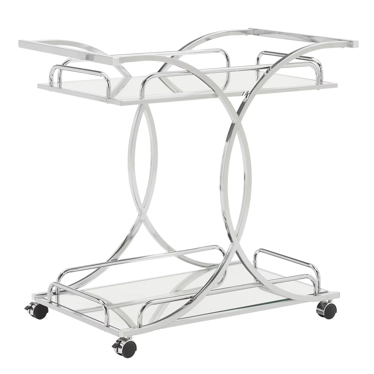 Weston Home Nicole Chrome Finish Bar Cart with Curving Metal Frame