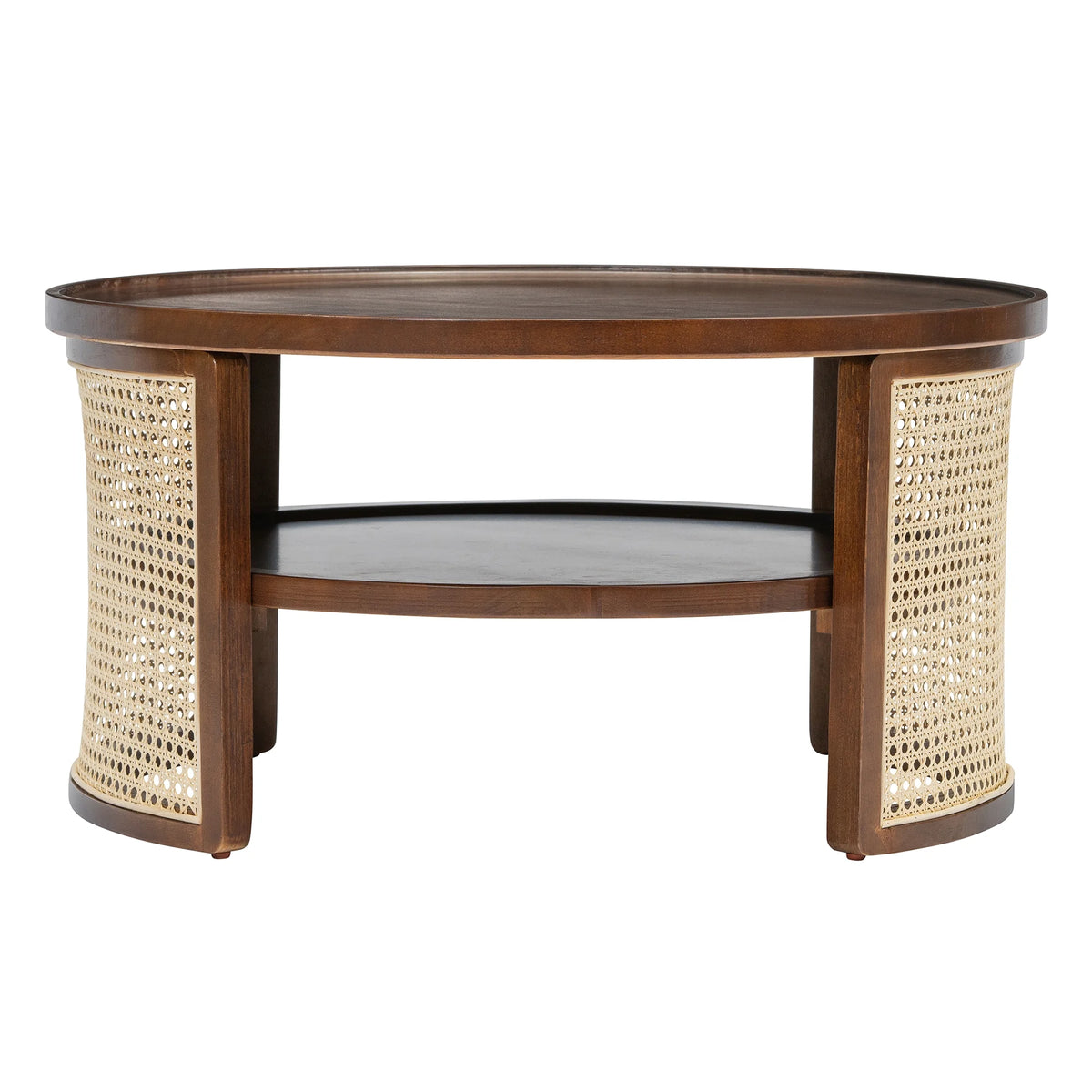 Harper & Bright Designs Rattan Round Coffee Table with Storage Shelf, Round Cane Wood Center Table for Living Room, 37'' Brown
