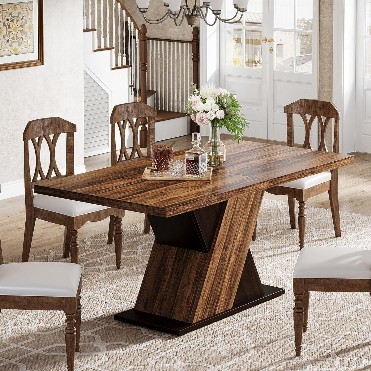 Tribesigns Farmhouse Dining Table for 4-6 People, 55-Inch Rectangle Kitchen Table, Wood Dining Room Table for Dining Room