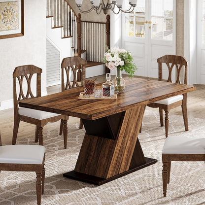 Tribesigns Farmhouse Dining Table for 4-6 People, 55-Inch Rectangle Kitchen Table, Wood Dining Room Table for Dining Room