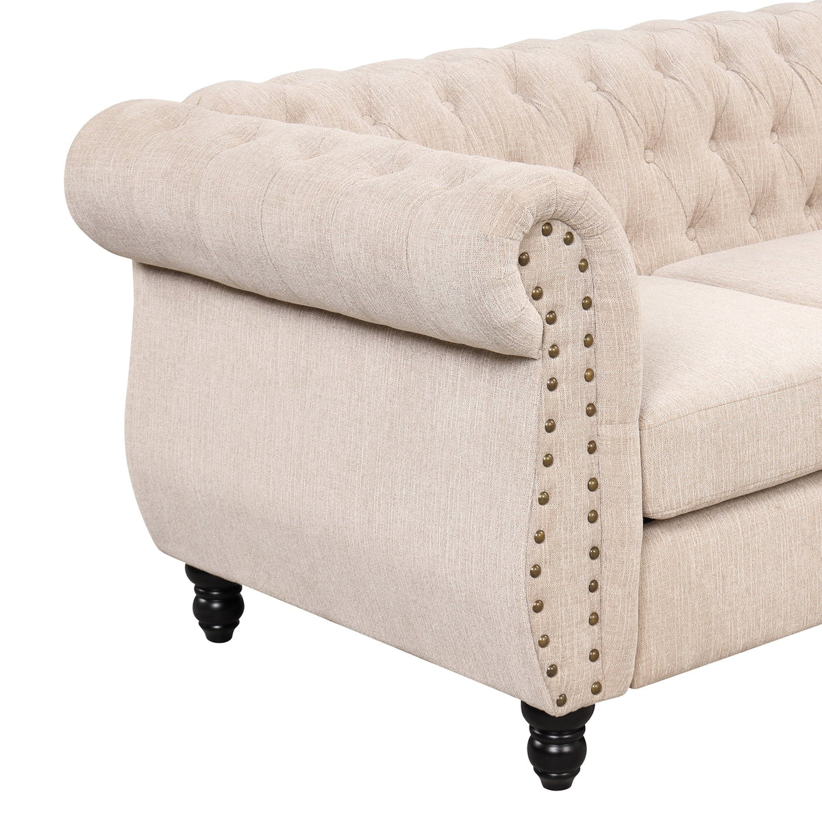 Classic 3 Seater Button Tufted Sofa, Upholstered Couch with Nailhead Rolled Arms Removable Cushions for Living Room Office Bedroom