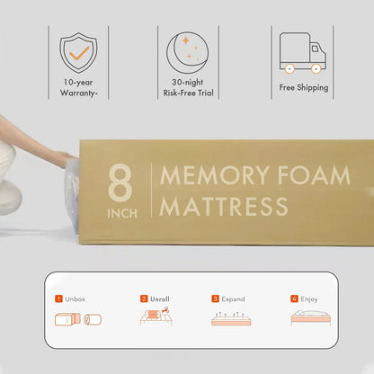 Mattress, 8" Gel Memory Foam Mattress with Removable Cover Mattress in a Box Medium Firm Mattress