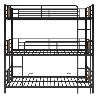 Euroco Metal Twin over Twin over Twin Bunk Bed, Triple Bed for Kids Room, Brown