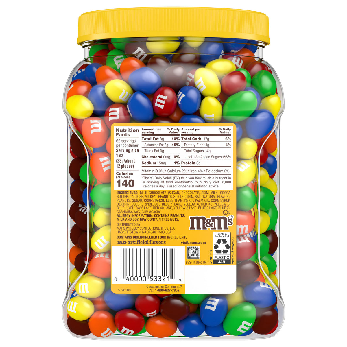 M&M's Chocolate Candy, Peanut, 62 oz Jar