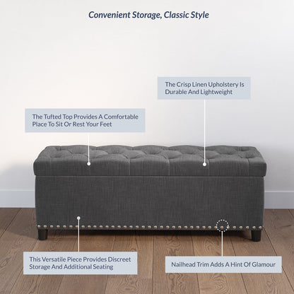 BELLEZE Button-Tufted Faux Leather Storage Ottoman Bench - Brentwood (Dark Brown)