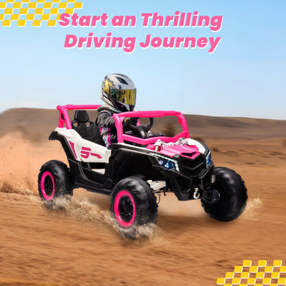 Joyracer 4WD 24 Volt Ride on Toys, 2 Seater Power Car wheels UTV with 800W Motors, Remote Control, Bluetooth Music, Spring Suspension, LED Light, Pink