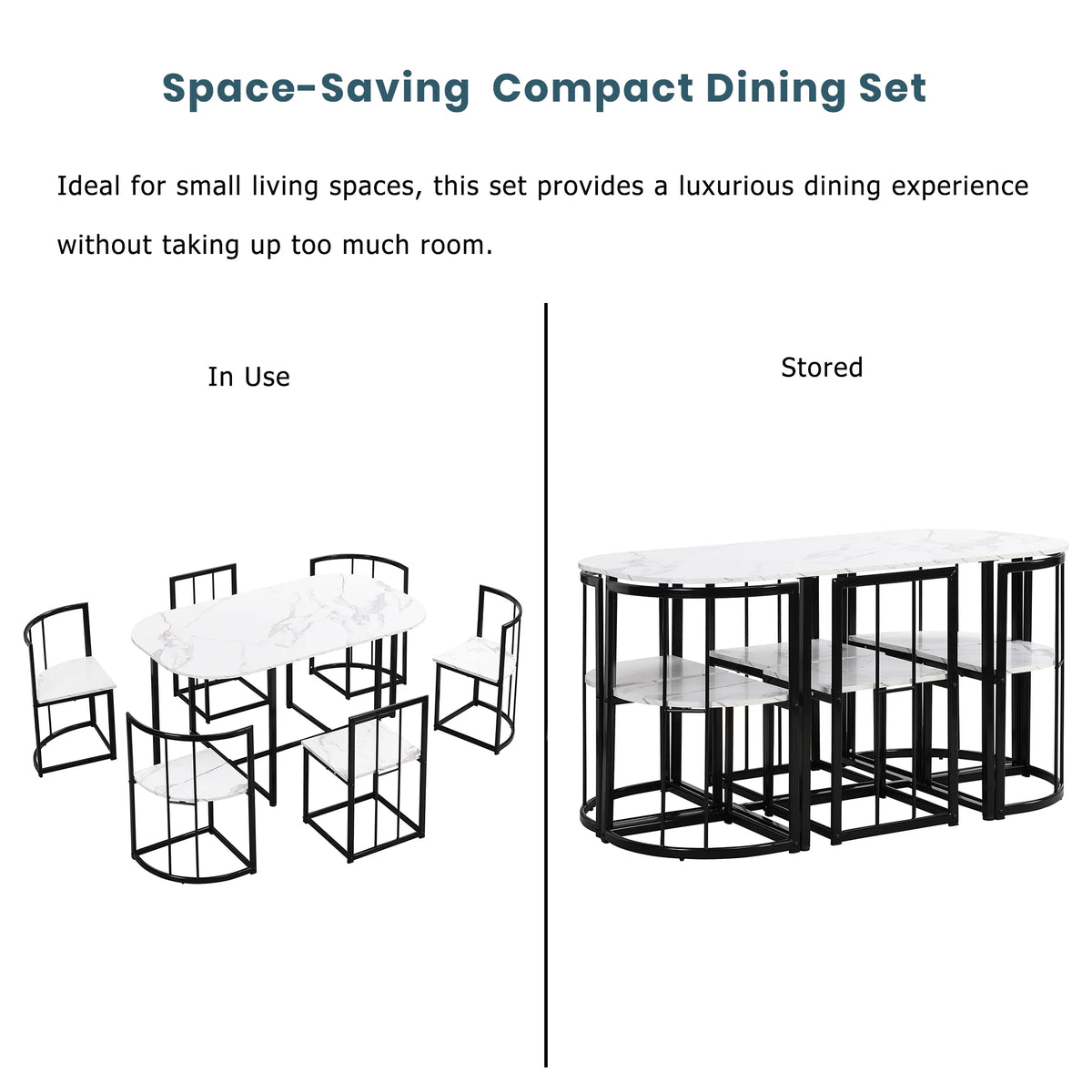 7-Piece Dining Table Set with 6Stools - Industrial Compact Kitchen Table & Chairs Sets, Space-Saving Design for Apartment, Small Space, Breakfast Nook