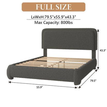VIPLOV King Size Boucle Bed Frame, Cloud Upholstered Platform Bed with Height Adjustable Headboard & Soft Rounded Corners, No Noise Free, Easy Assembly,Beige