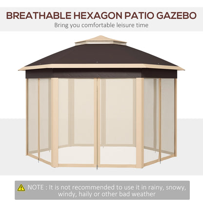 Outsunny 13' x 13' Pop Up Gazebo Hexagonal Canopy with 6 Zippered Mesh Netting, 2-Tier Roof Event Tent with Steel Frame for Patio Backyard, Gray