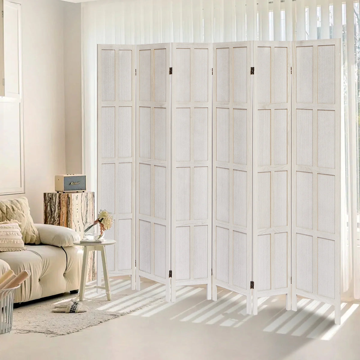 Aletheiawu 4 Panel Room Divider Wall and Folding Privacy Screens No Installation Required White