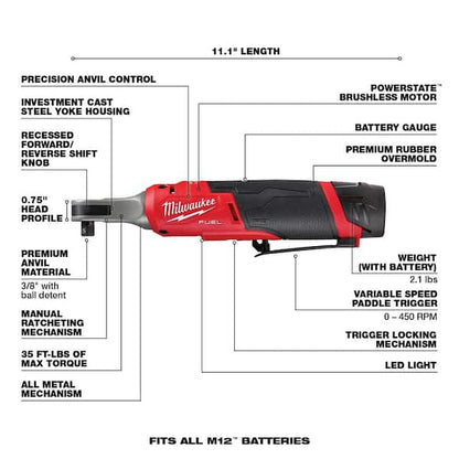 M12 FUEL 12V Li-Ion Brushless Cordless High Speed 3/8 in. Ratchet and M12 FUEL High Speed 1/4 in. Ratchet Combo Kit