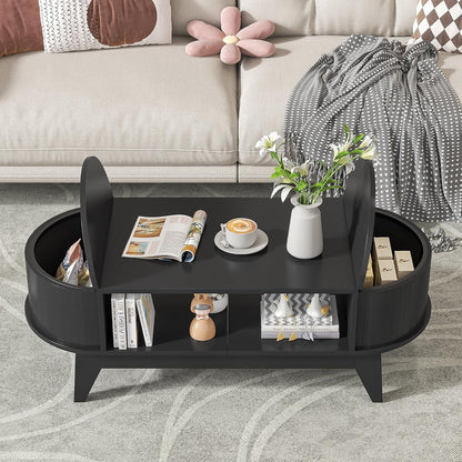 Fluted Coffee Table with Storage, Modern Coffee Tables, Wood Accent Center Table