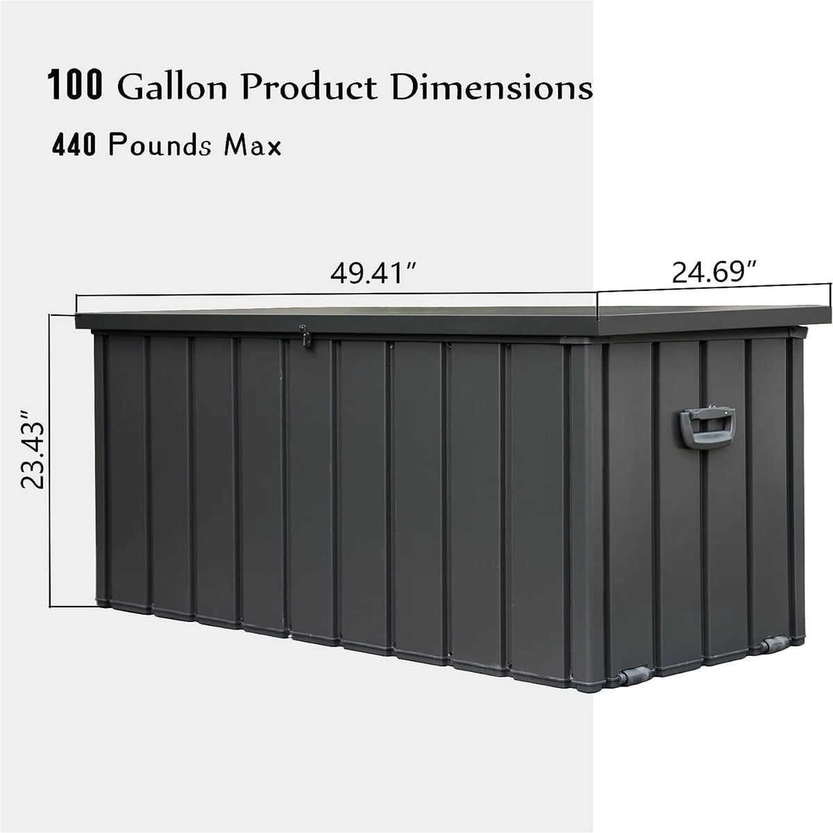 100 Gallon Outdoor Storage Deck Box Waterproof, Large Patio Poolside Storage Bin for Outside Cushions, Throw Pillows, Garden Tools (Dark Gray)