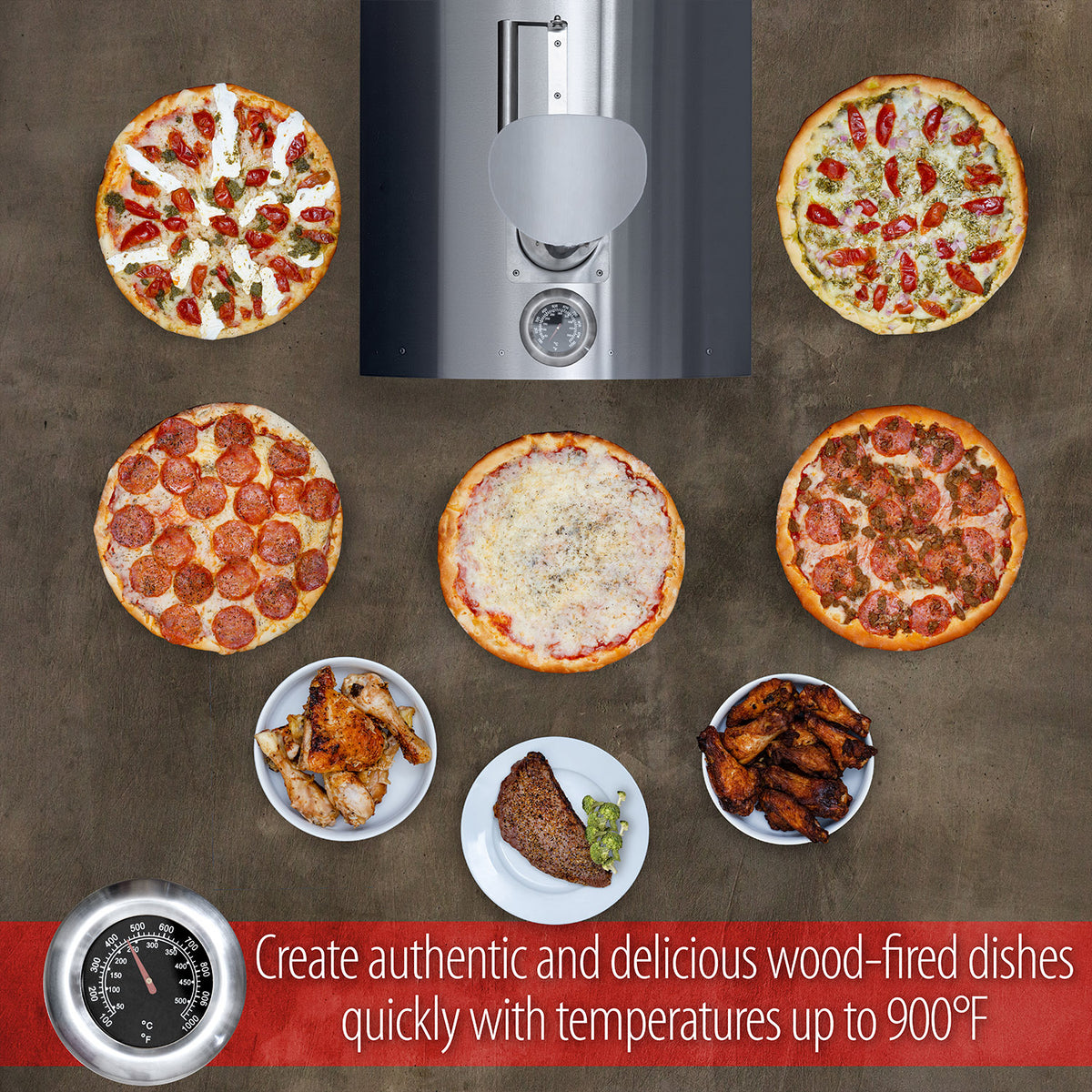 Deco Chef Outdoor Pizza Oven with 2-in-1 Pizza and Grill Oven Functionality, 13" Pizza Stone, Portable 3-Layer Stainless Steel Construction, Pizza Peel, Dough Scraper, Scoop, Slotted Grill (Black)