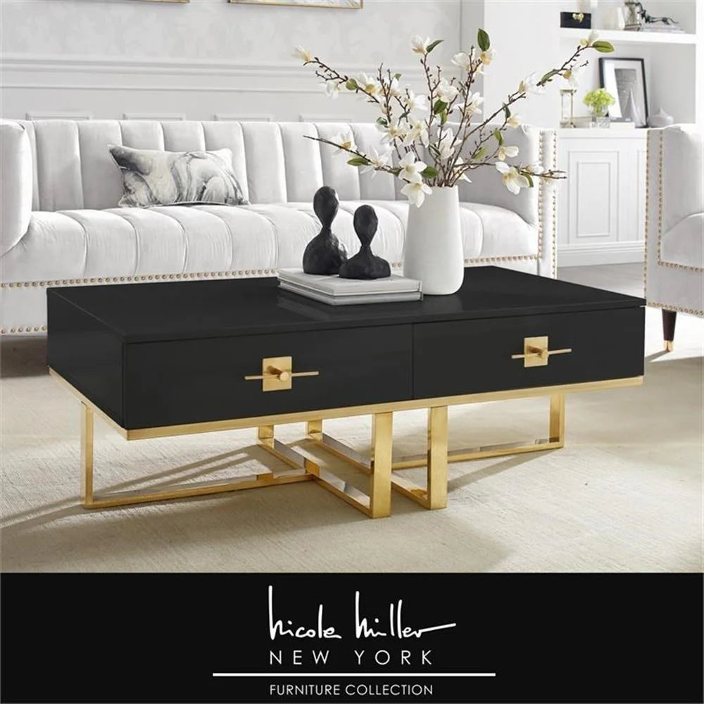 Posh Living Mano 2-Drawers Stainless Steel Base Coffee Table - Light Gray/Chrome