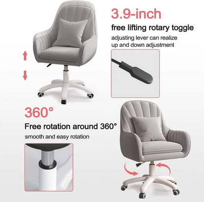 Home Office Chair Computer Chair with Mid-Back Upholstered Modern Tufted Computer Task Chair Swivel Height Adjustable Velvet Accent Chair. White