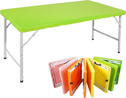 Folding Table with Carry Handle, Portable Fold-in-Half Plastic Table, Rectangle Foldable Table for Indoor