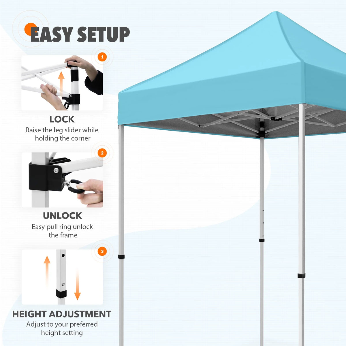 EAGLE PEAK 5x5 Pop Up Canopy Tent Instant Outdoor Canopy Easy Set-up Straight Leg Folding Shelter（Blue）
