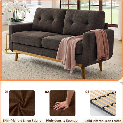 Aukfa 68" Small Sofa Couch Comfy Mid Century Modern Loveseat Sofa for Living Room Bedroom, Cream