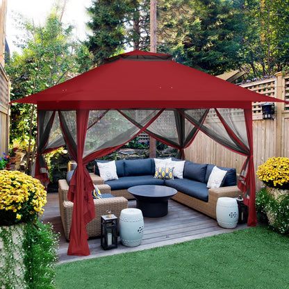 EAGLE PEAK 13' x 13' Pop-Up Gazebo Tent Instant w/Mosquito Netting，Outdoor Gazebo Canopy Easy Set-up Folding Shelter (Beige/Brown)