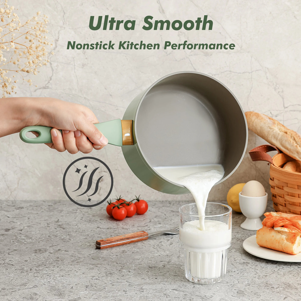 SENSARTE Nonstick Pots and Pans Set, 18Pcs Non Stick Cookware Sets, Induction Kitchen Cookware Sets Green
