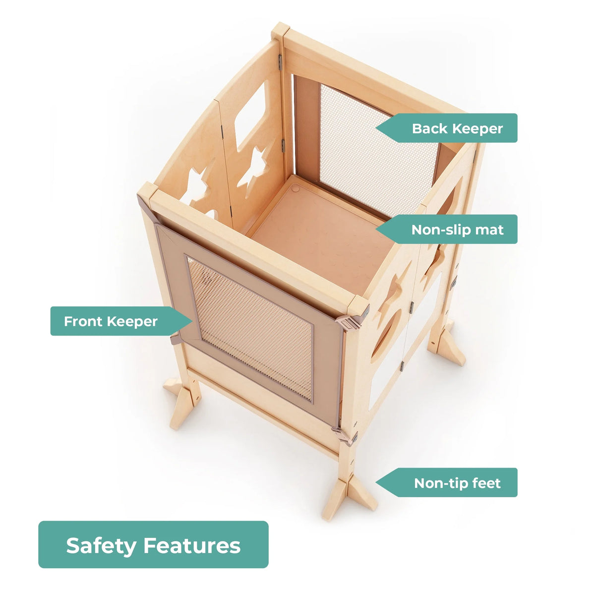 Guidecraft Classic Kitchen Helper Kids' Step Stool - Natural: Foldable and Adjustable Wooden Toddler Tower for Learning with Keeper