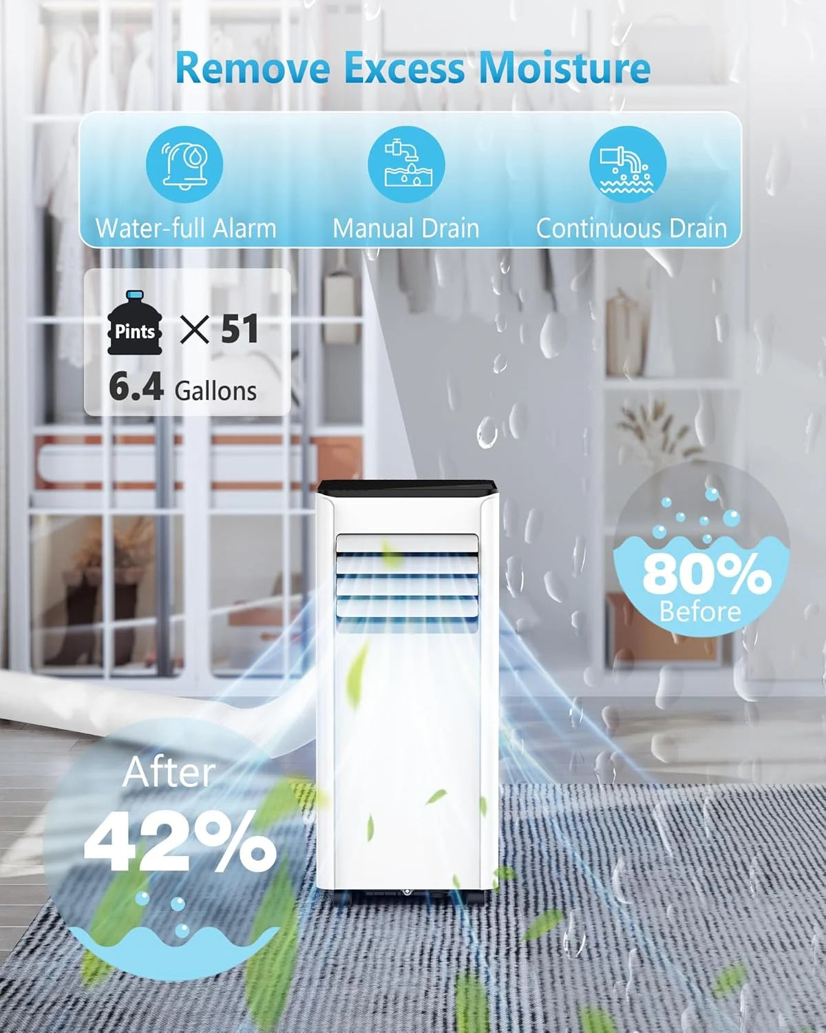 Portable Air Conditioners with cooling/dehumidification/fan/sleep mode,4-IN-1 Portable AC with 24H Timer & Remote Control & Window Kit,8000 BTU