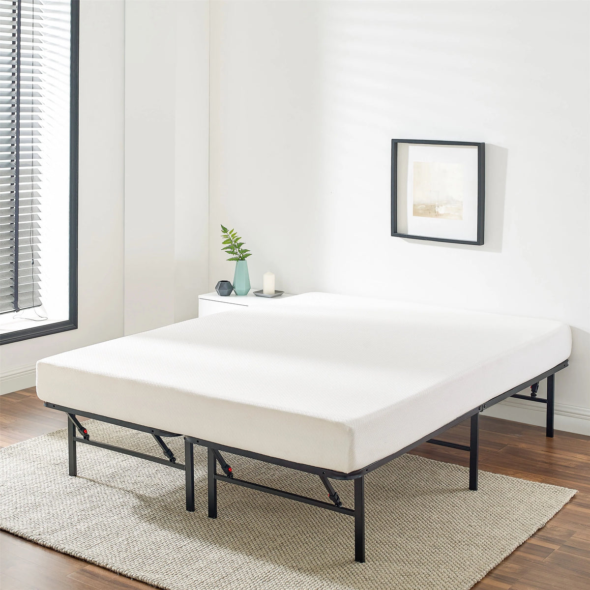 Mainstays 14" High Profile Foldable Steel Full Platform Bed Frame, Black