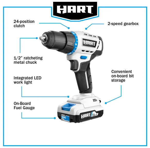 HART 20-Volt Cordless 4 Tool Combo Kit