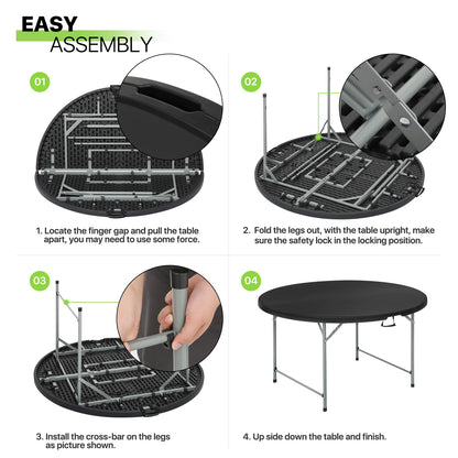 Magshion 5.5FT Round Folding Table, Heavy Duty Plastic Portable Round Table, Indoor Outdoor Foldable Dining Table with Handle, Grey