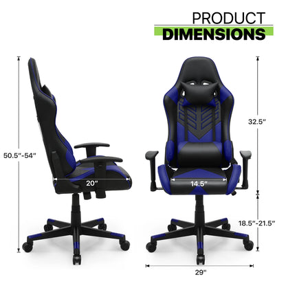 Magshion Ergonomic Gaming Chair, Comfortable Gaming Chair, Computer Chair Leather Desk Chair Adjustable Swivel Gaming Office Chair, Blue