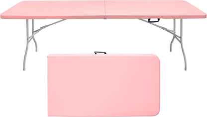 Folding Table with Carry Handle, Portable Fold-in-Half Plastic Table, Rectangle Foldable Table for Indoor