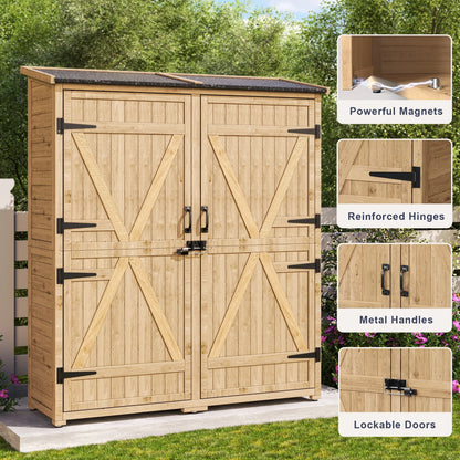 Asofer Outdoor Storage Shed, Storage Cabinet Clearance, Wooden Tool Shed, Deck Cabinet for Outside Patio Lawn
