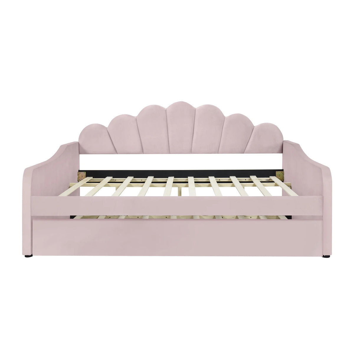 EUROCO Upholstery Full Size Platform Bed, Upholstered Daybed with Headboard and Trundle, Beige