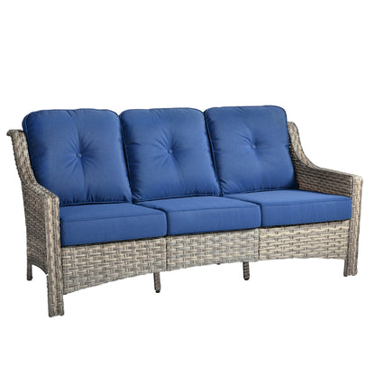 Ovios Outdoor Patio Sofa 3-Seater with Cushions All-Weather Wicker Rattan Couch for Garden, Porch, or Backyard