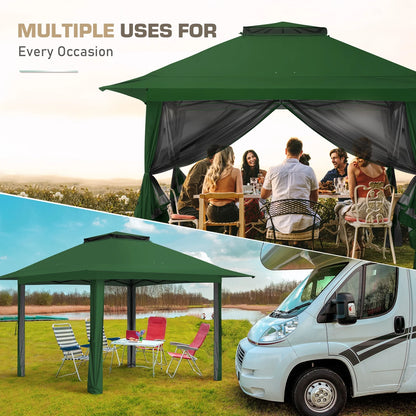 EAGLE PEAK 13' x 13' Pop-Up Gazebo Tent Instant w/Mosquito Netting，Outdoor Gazebo Canopy Easy Set-up Folding Shelter (Beige/Brown)