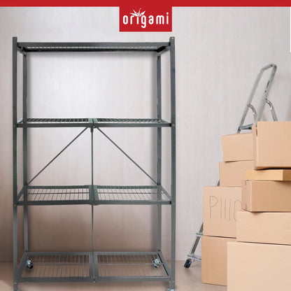 Origami 2-Pack R5 Series Heavy-Duty 4-Tier Foldable Steel Shelf, Pewter