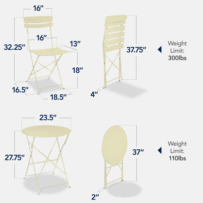 Best Choice Products 3-Piece Small Bistro Set, Folding Patio Furniture Set of 2 Chairs and Table - Black