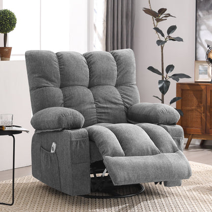 JONPONY Manual Recliner Chair with Heat Therapy and Massage Function, Heavy Duty Reclining Mechanism Massage Chair, Elderly Single Rocker Sofa with Cup Holders for Bedroom Home Theater,Grey
