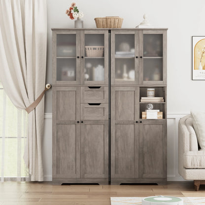 Homfa 67" Tall Bathroom Cabinet, White Linen Cabinet with Doors and Removable Drawers, Kitchen Cupboard