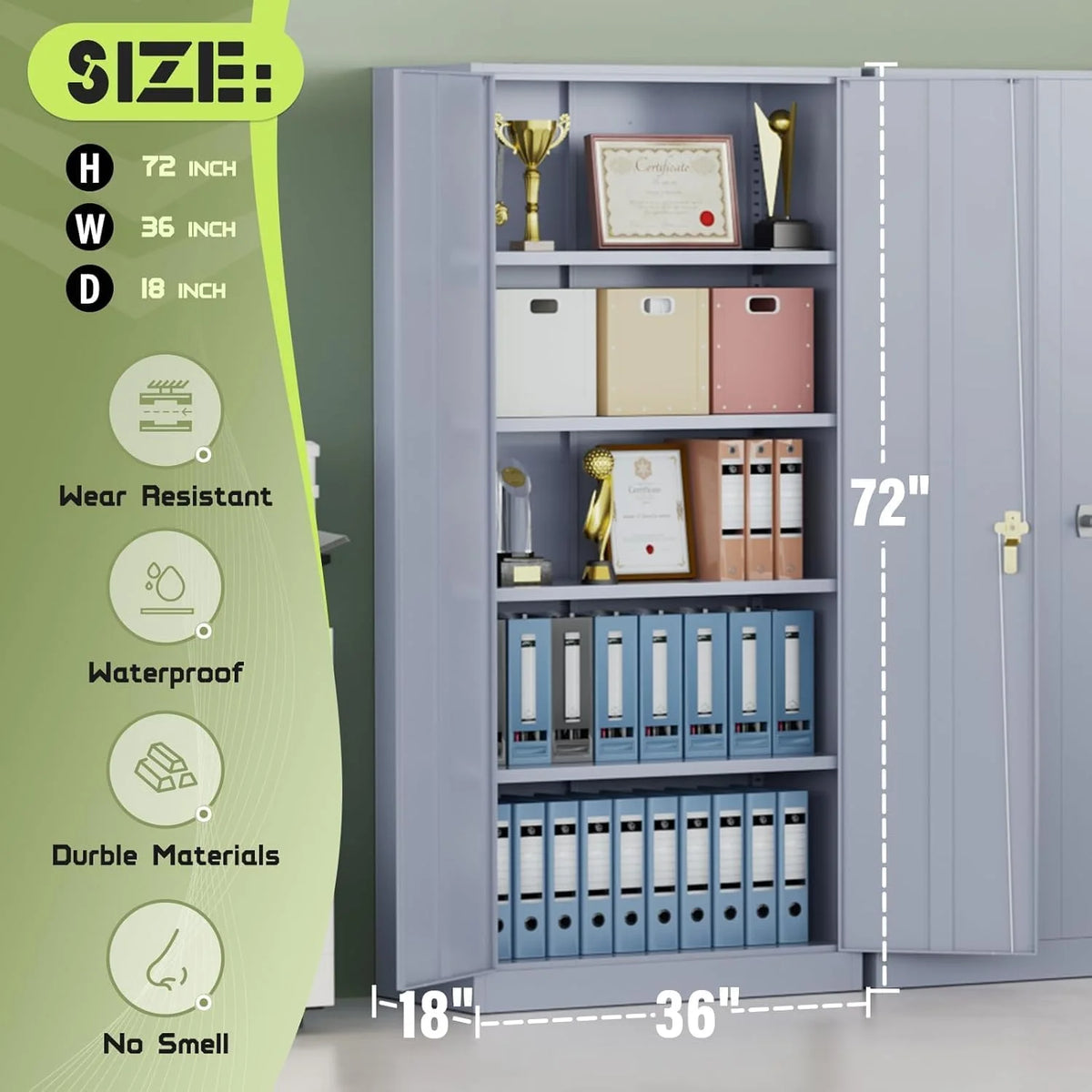 SOLAURA 72 Inches Tall Metal Garage Storage Cabinets, Lockable Storage Cabinet with Doors and Adjustable Shelves for Office, Home, Shops, Garage, Black