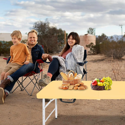 Folding Table with Carry Handle, Portable Fold-in-Half Plastic Table, Rectangle Foldable Table for Indoor